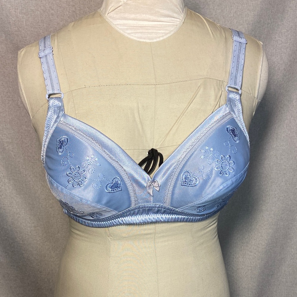 Elegant Blue Embroidered Bra. Size 42C